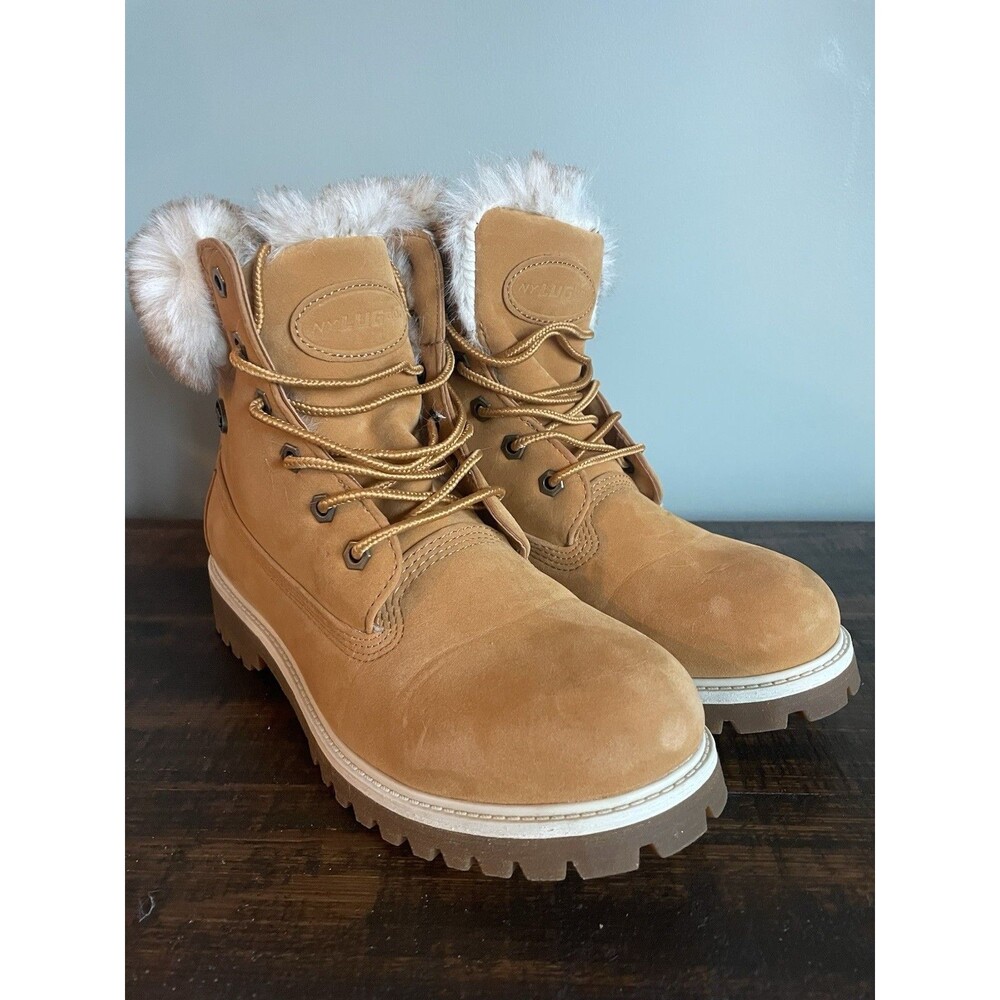 Lugz Convoy Faux Fur Boots Women’s Sz 8 Lace Up Ankle Boot Taupe Winter Cozy